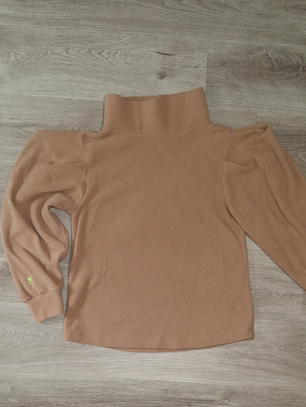 Dudley Stephens Camel Puff-Sleeve Turtleneck Sweater